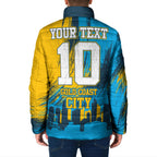 Personalised Gold Coast Titans Rugby Padded Jacket Muscular Titan Mascot City Skyline Graphic