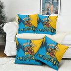 Personalised Gold Coast Titans Rugby Pillow Cover Muscular Titan Mascot City Skyline Graphic