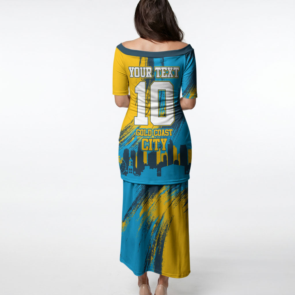 Personalised Gold Coast Titans Rugby Puletasi Muscular Titan Mascot City Skyline Graphic