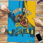 Personalised Gold Coast Titans Rugby Puzzle Muscular Titan Mascot City Skyline Graphic