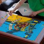Personalised Gold Coast Titans Rugby Puzzle Muscular Titan Mascot City Skyline Graphic