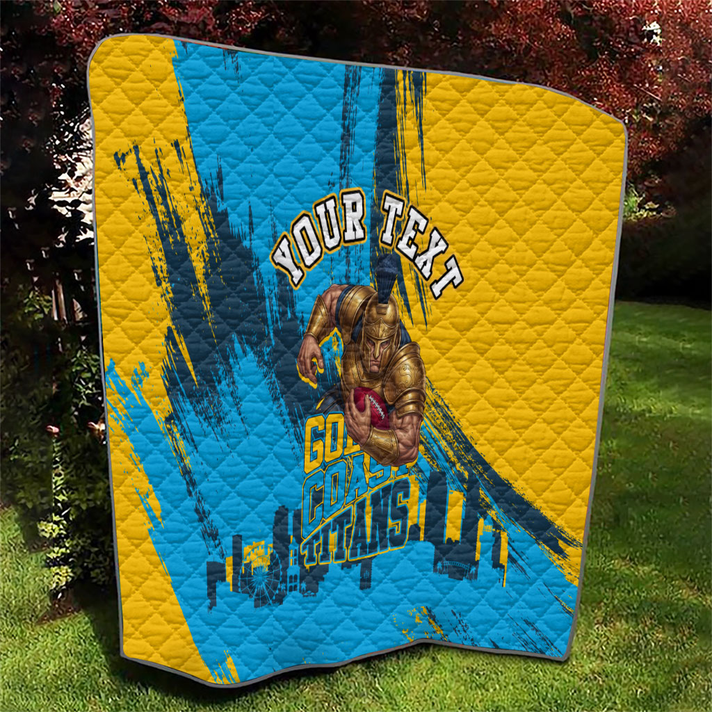 Personalised Gold Coast Titans Rugby Quilt Muscular Titan Mascot City Skyline Graphic