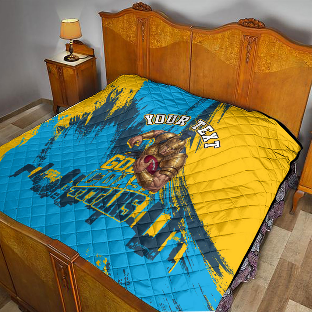 Personalised Gold Coast Titans Rugby Quilt Muscular Titan Mascot City Skyline Graphic
