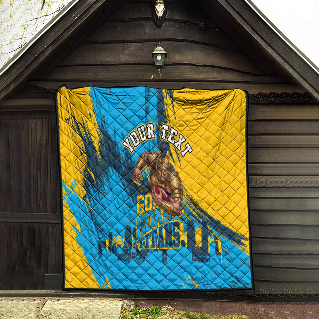 Personalised Gold Coast Titans Rugby Quilt Muscular Titan Mascot City Skyline Graphic