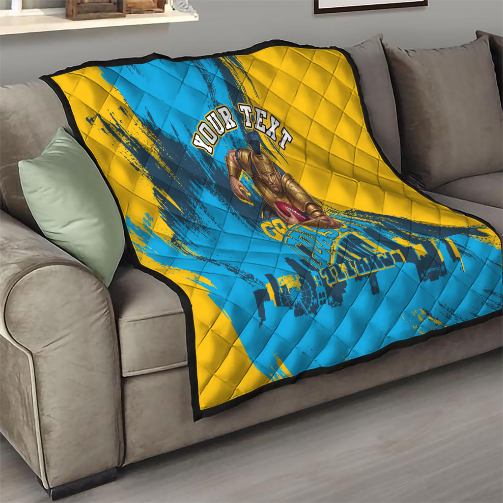 Personalised Gold Coast Titans Rugby Quilt Muscular Titan Mascot City Skyline Graphic