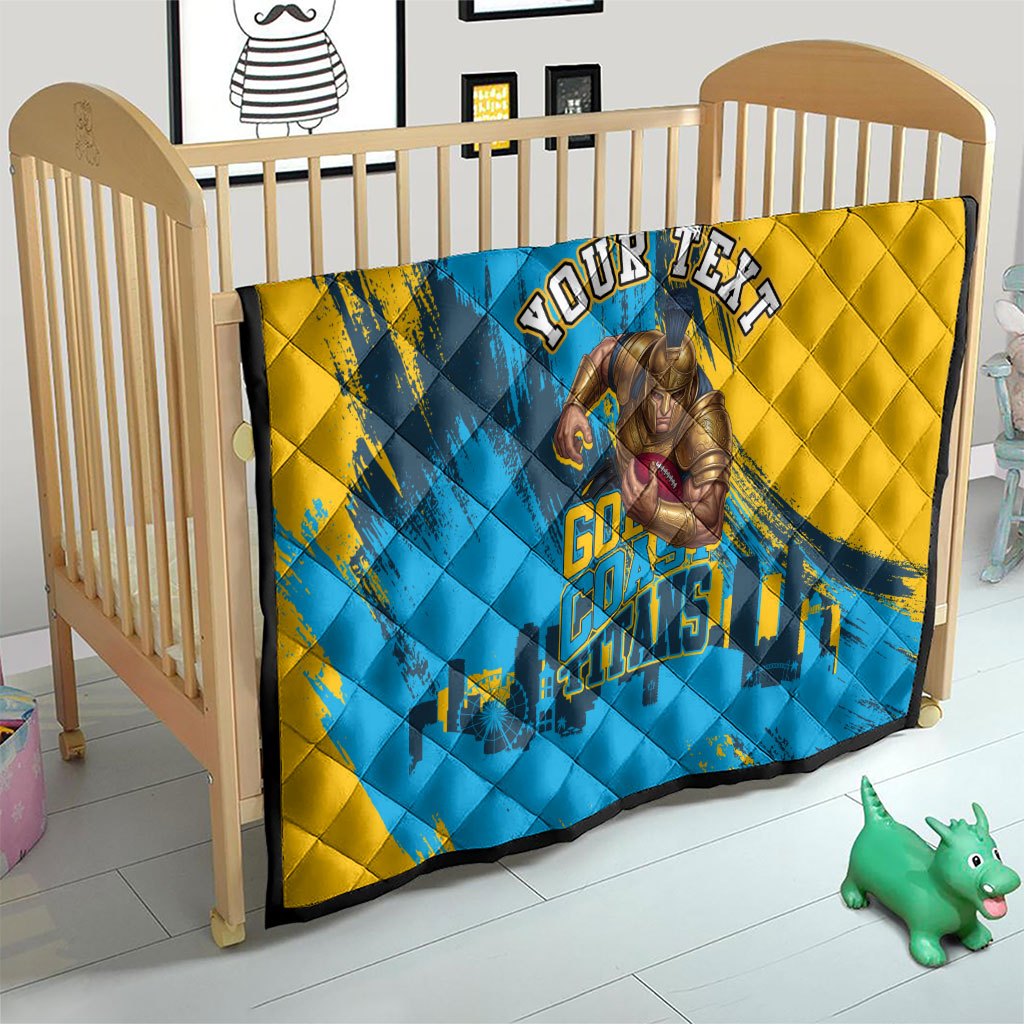 Personalised Gold Coast Titans Rugby Quilt Muscular Titan Mascot City Skyline Graphic