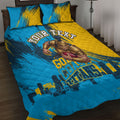 Personalised Gold Coast Titans Rugby Quilt Bed Set Muscular Titan Mascot City Skyline Graphic