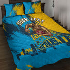 Personalised Gold Coast Titans Rugby Quilt Bed Set Muscular Titan Mascot City Skyline Graphic