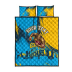 Personalised Gold Coast Titans Rugby Quilt Bed Set Muscular Titan Mascot City Skyline Graphic