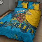 Personalised Gold Coast Titans Rugby Quilt Bed Set Muscular Titan Mascot City Skyline Graphic