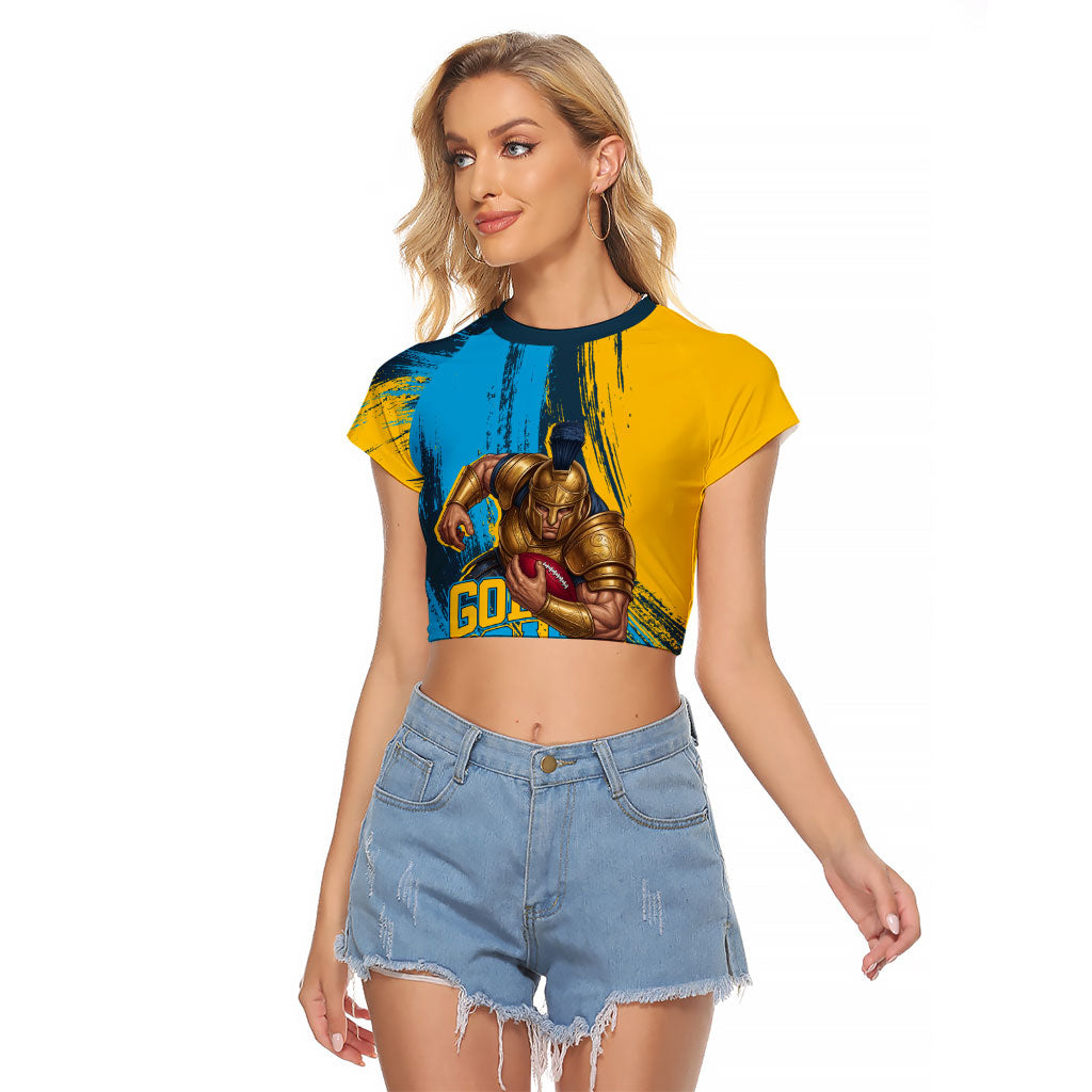 Personalised Gold Coast Titans Rugby Raglan Cropped T Shirt Muscular Titan Mascot City Skyline Graphic