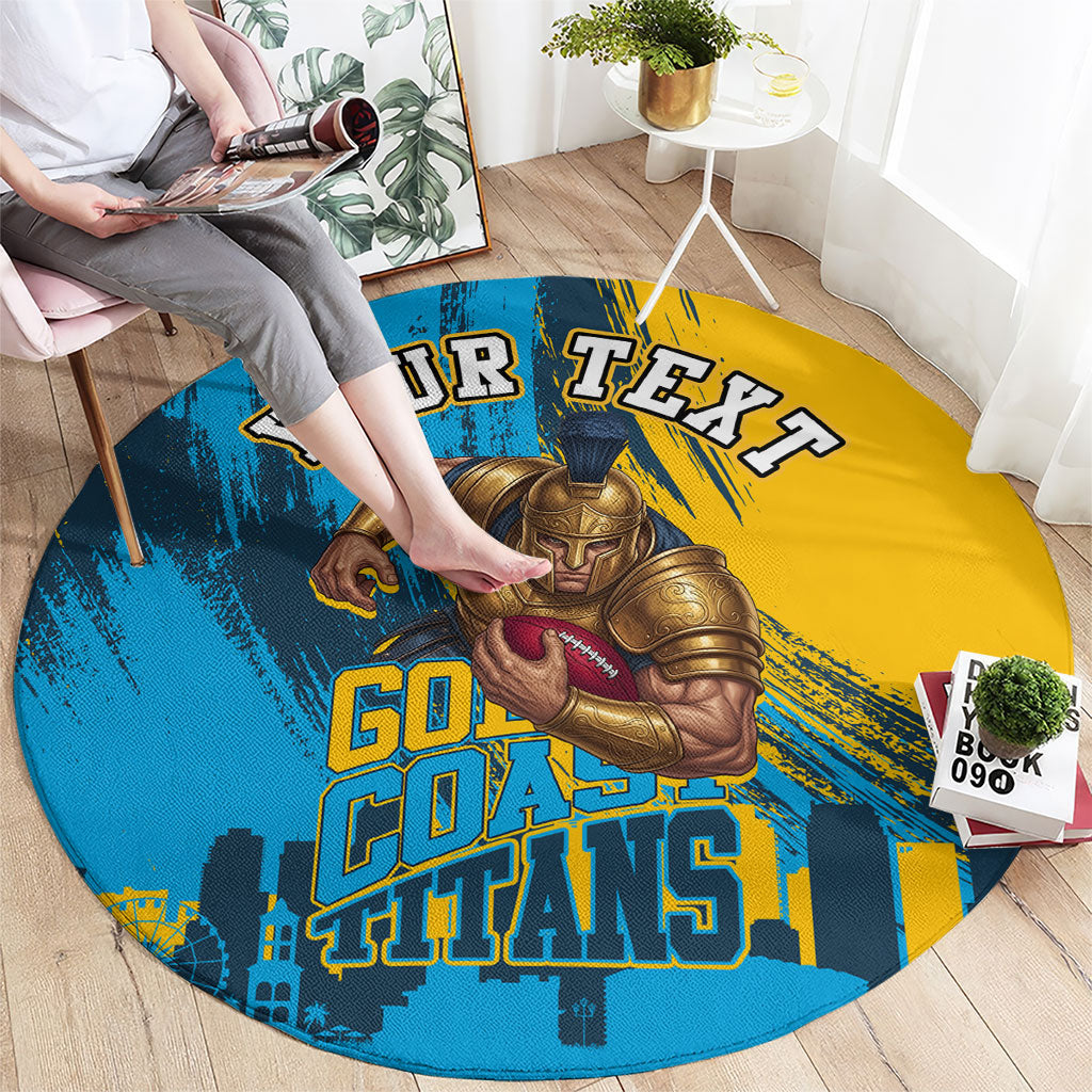 Personalised Gold Coast Titans Rugby Round Carpet Muscular Titan Mascot City Skyline Graphic