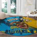 Personalised Gold Coast Titans Rugby Round Carpet Muscular Titan Mascot City Skyline Graphic