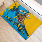 Personalised Gold Coast Titans Rugby Rubber Doormat Muscular Titan Mascot City Skyline Graphic
