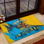 Personalised Gold Coast Titans Rugby Rubber Doormat Muscular Titan Mascot City Skyline Graphic