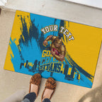 Personalised Gold Coast Titans Rugby Rubber Doormat Muscular Titan Mascot City Skyline Graphic