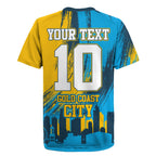 Personalised Gold Coast Titans Rugby Rugby Jersey Muscular Titan Mascot City Skyline Graphic