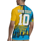 Personalised Gold Coast Titans Rugby Rugby Jersey Muscular Titan Mascot City Skyline Graphic