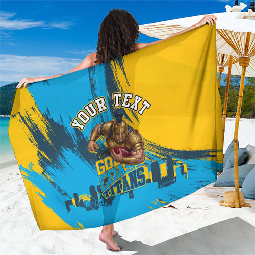 Personalised Gold Coast Titans Rugby Sarong Muscular Titan Mascot City Skyline Graphic