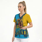 Personalised Gold Coast Titans Rugby Scrub Top Muscular Titan Mascot City Skyline Graphic