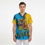 Personalised Gold Coast Titans Rugby Scrub Top Muscular Titan Mascot City Skyline Graphic
