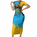 Personalised Gold Coast Titans Rugby Short Sleeve Bodycon Dress Muscular Titan Mascot City Skyline Graphic
