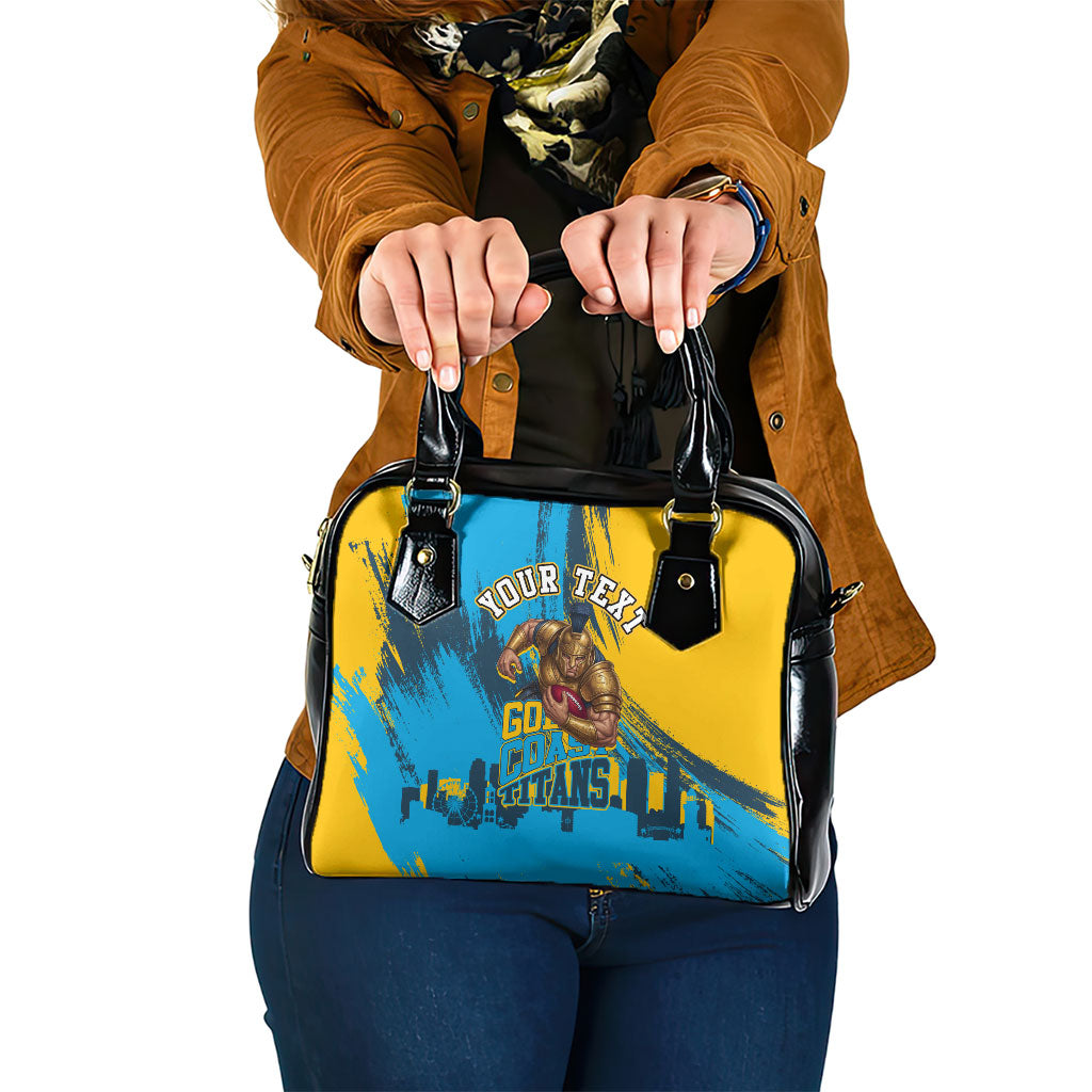 Personalised Gold Coast Titans Rugby Shoulder Handbag Muscular Titan Mascot City Skyline Graphic