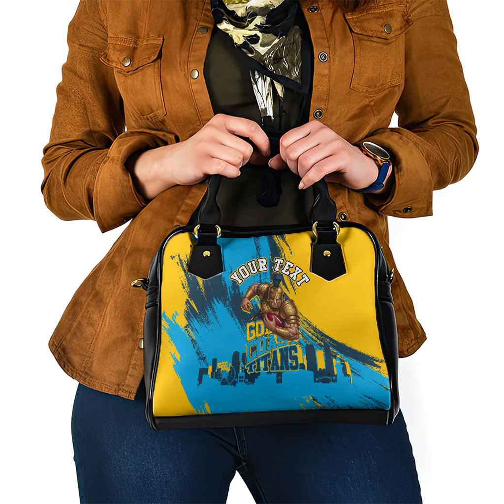 Personalised Gold Coast Titans Rugby Shoulder Handbag Muscular Titan Mascot City Skyline Graphic
