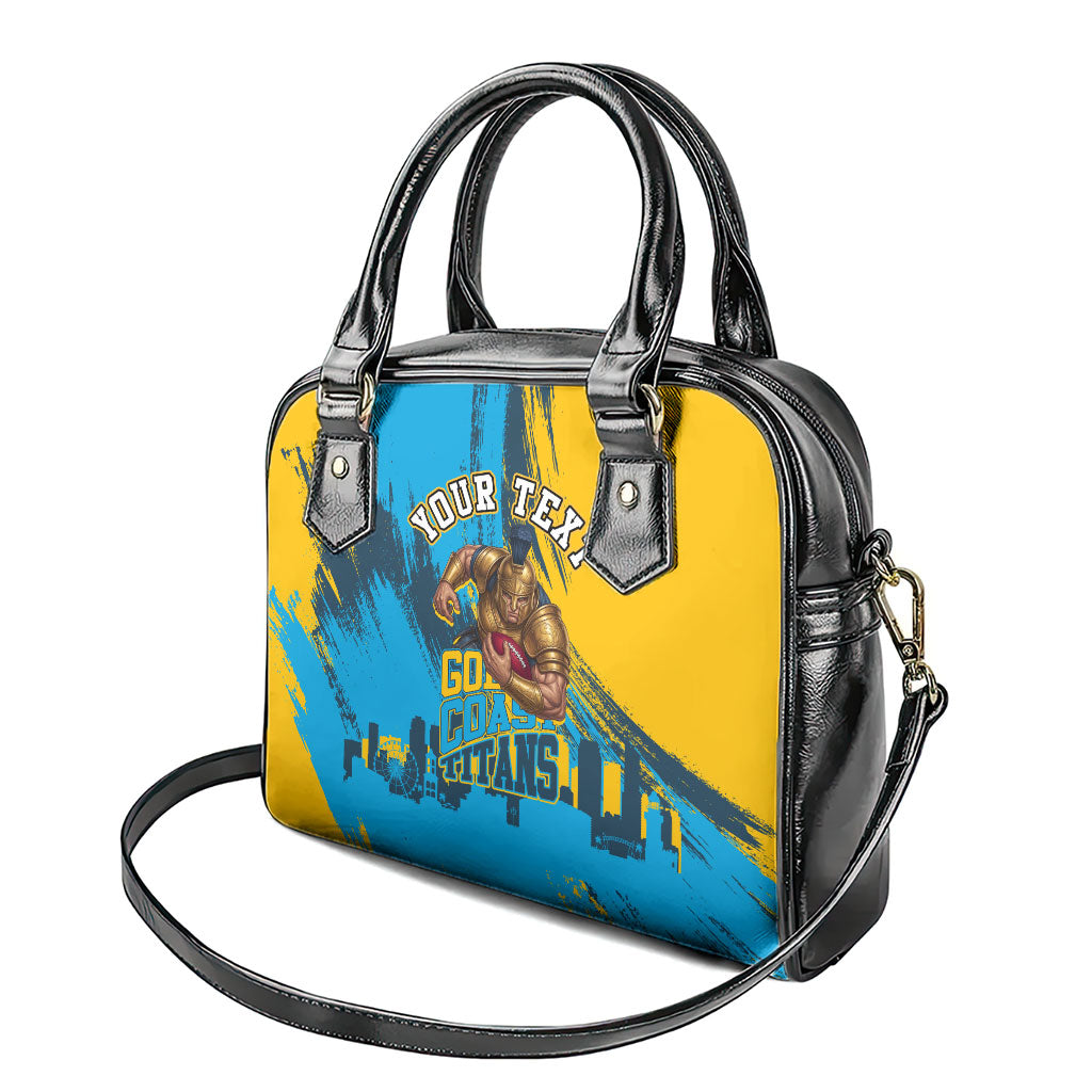 Personalised Gold Coast Titans Rugby Shoulder Handbag Muscular Titan Mascot City Skyline Graphic