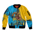 Personalised Gold Coast Titans Rugby Sleeve Zip Bomber Jacket Muscular Titan Mascot City Skyline Graphic