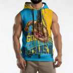 Personalised Gold Coast Titans Rugby Sleeveless Hoodie Muscular Titan Mascot City Skyline Graphic