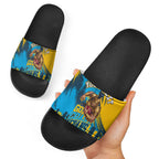 Personalised Gold Coast Titans Rugby Slide Sandals Muscular Titan Mascot City Skyline Graphic