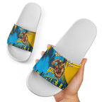 Personalised Gold Coast Titans Rugby Slide Sandals Muscular Titan Mascot City Skyline Graphic