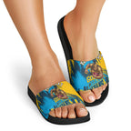 Personalised Gold Coast Titans Rugby Slide Sandals Muscular Titan Mascot City Skyline Graphic