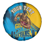 Personalised Gold Coast Titans Rugby Spare Tire Cover Muscular Titan Mascot City Skyline Graphic