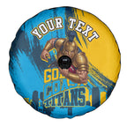 Personalised Gold Coast Titans Rugby Spare Tire Cover Muscular Titan Mascot City Skyline Graphic