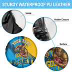 Personalised Gold Coast Titans Rugby Spare Tire Cover Muscular Titan Mascot City Skyline Graphic