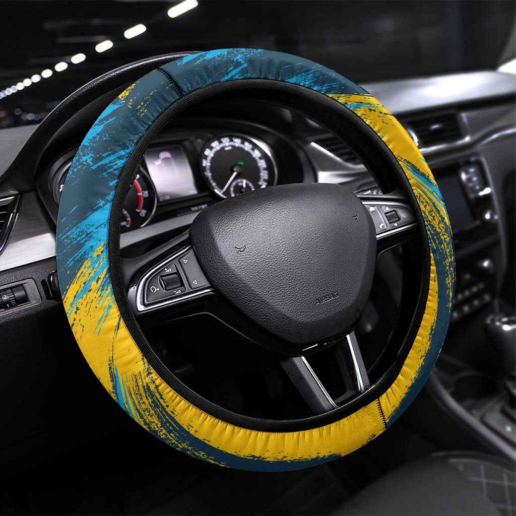 Gold Coast Titans Rugby Steering Wheel Cover Muscular Titan Mascot City Skyline Graphic