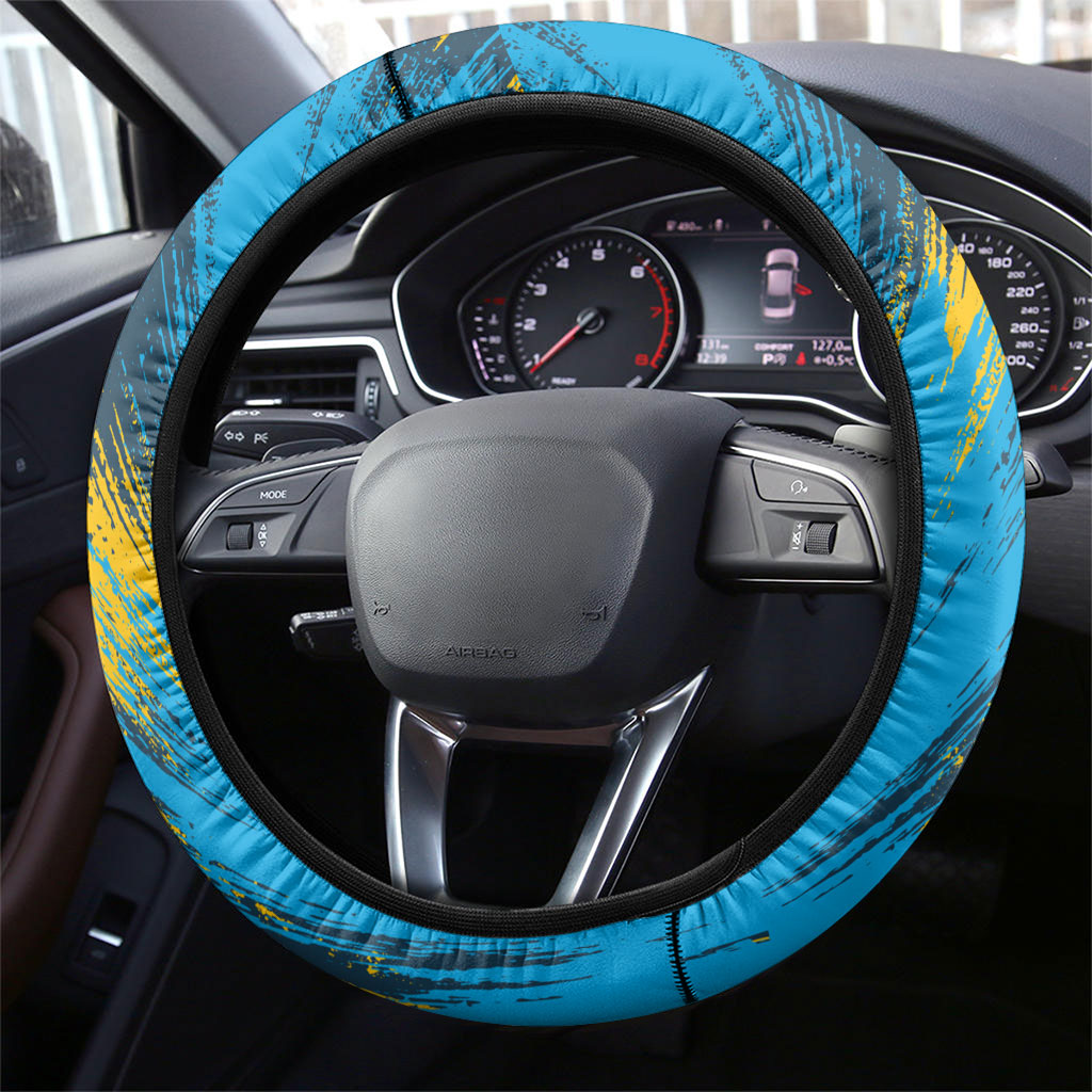 Gold Coast Titans Rugby Steering Wheel Cover Muscular Titan Mascot City Skyline Graphic