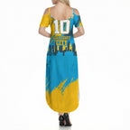 Personalised Gold Coast Titans Rugby Summer Maxi Dress Muscular Titan Mascot City Skyline Graphic