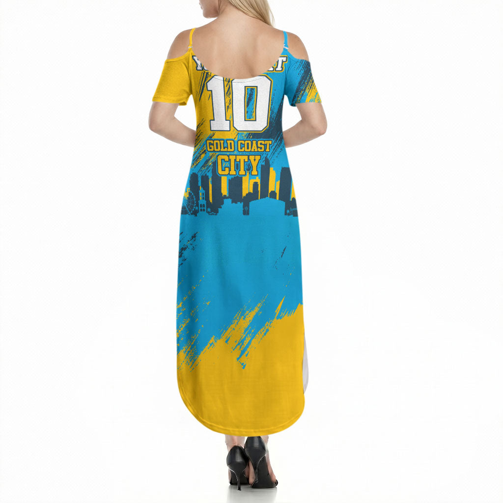 Personalised Gold Coast Titans Rugby Summer Maxi Dress Muscular Titan Mascot City Skyline Graphic