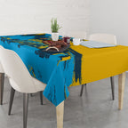 Personalised Gold Coast Titans Rugby Tablecloth Muscular Titan Mascot City Skyline Graphic