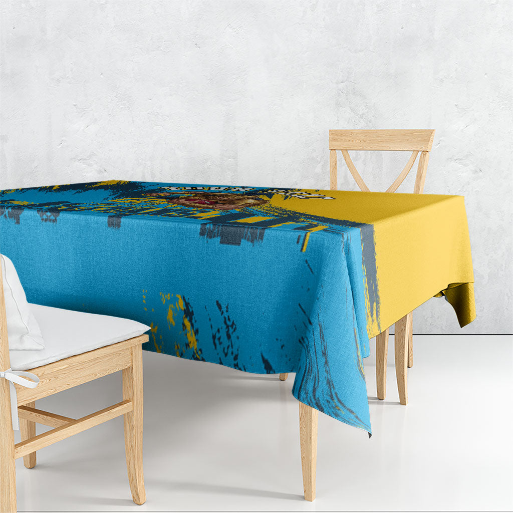 Personalised Gold Coast Titans Rugby Tablecloth Muscular Titan Mascot City Skyline Graphic