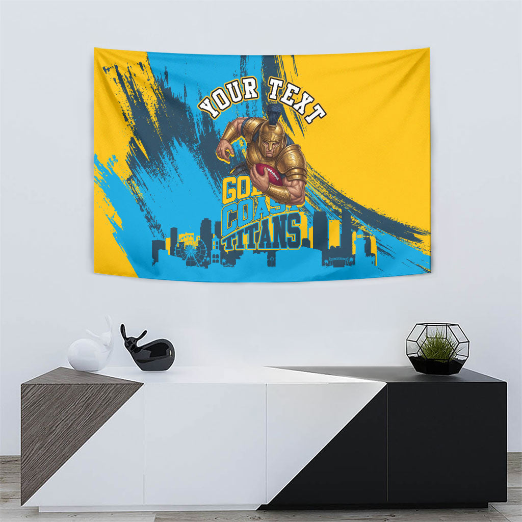 Personalised Gold Coast Titans Rugby Tapestry Muscular Titan Mascot City Skyline Graphic
