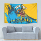 Personalised Gold Coast Titans Rugby Tapestry Muscular Titan Mascot City Skyline Graphic