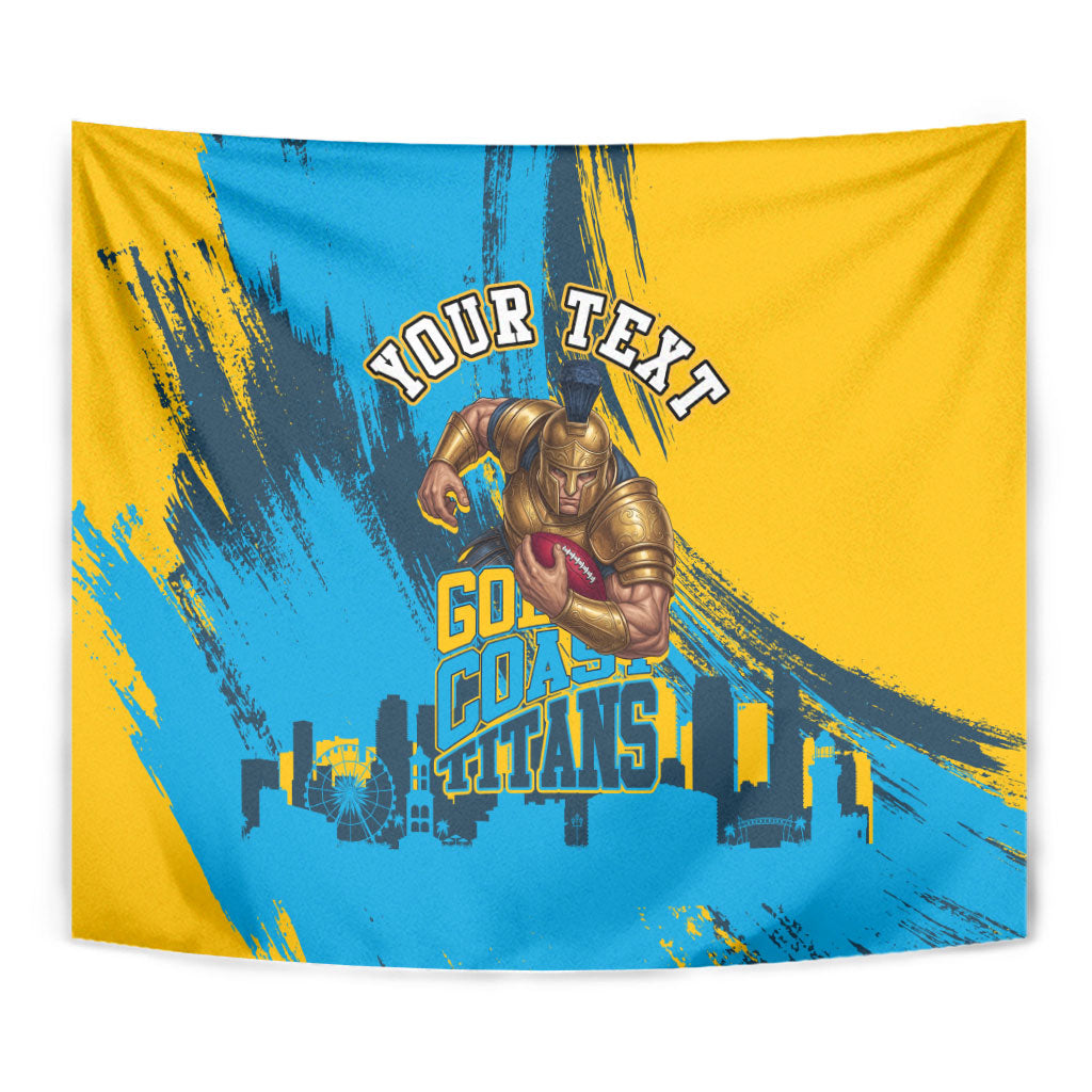 Personalised Gold Coast Titans Rugby Tapestry Muscular Titan Mascot City Skyline Graphic