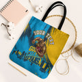 Personalised Gold Coast Titans Rugby Tote Bag Muscular Titan Mascot City Skyline Graphic