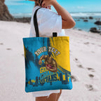 Personalised Gold Coast Titans Rugby Tote Bag Muscular Titan Mascot City Skyline Graphic
