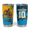 Personalised Gold Coast Titans Rugby Tumbler Cup Muscular Titan Mascot City Skyline Graphic