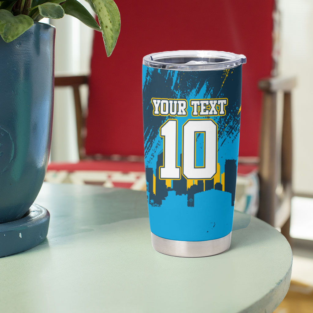 Personalised Gold Coast Titans Rugby Tumbler Cup Muscular Titan Mascot City Skyline Graphic